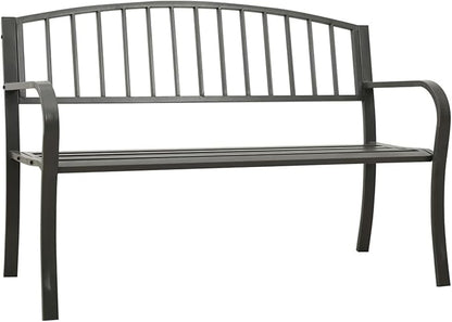 Garden Bench 125 cm Grey Steel - Outdoor Metal Bench, Outdoor Bench with Exquisite Back, Ergonomic Armrests and Wide Seat, Garden Bench, Balcony and Yard