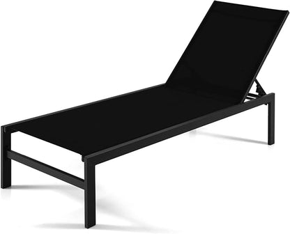 Giantex Patio Chaise Lounge Chair, Outdoor Sunbathing Chair Lawn Reclining Lounger with 6 Adjustable Position, Aluminium Frame, Outside Tanning Chairs for Deck,Yard, Pool Lounge Chairs (1, Black)