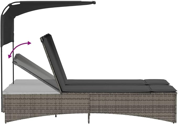 Gray Canopy Double Sun Lounger 31.3" x 21.1" x 21.7" Outdoor Patio Chaise Lounge for Pool Garden Balcony Lounge Chair - Photo 8