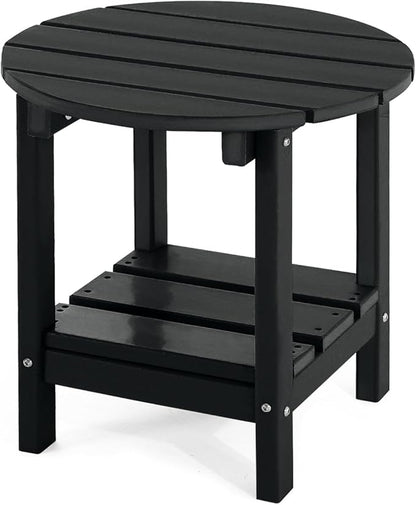 Adirondack Outdoor Side Tables, 2-Tier Round Outdoor Table, Weather Resistant HDPE Patio End Table for Garden, Lawn, Pool, Beach, Porch, Deck, Backyard - Black