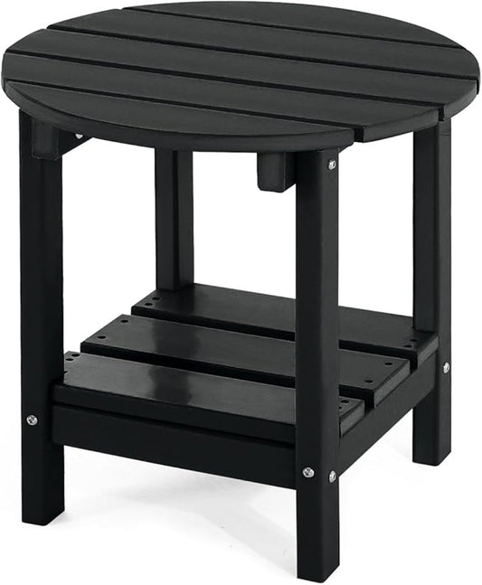 Adirondack Outdoor Side Tables, 2-Tier Round Outdoor Table, Weather Resistant HDPE Patio End Table for Garden, Lawn, Pool, Beach, Porch, Deck, Backyard - Black