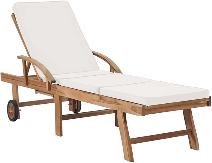 Sun Loungers with Cushions 2 pcs Solid Teak Wood Cream Patio Chairs Outdoor Furniture Outdoor Chairs Suitable for - Photo 2