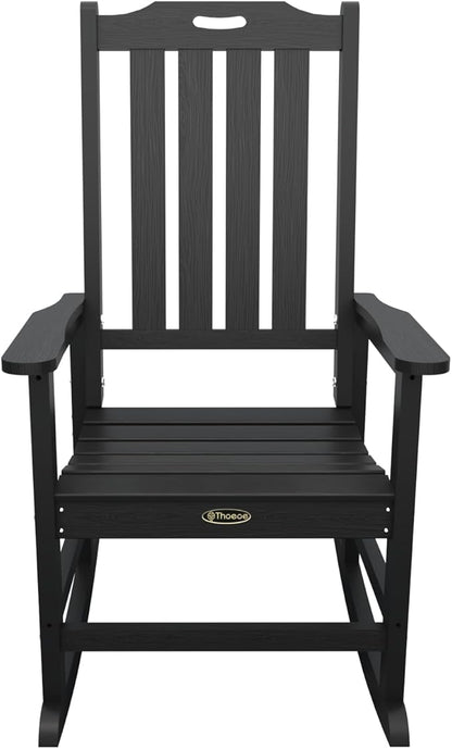 Oversized Rocking Chair Set of 2, Outdoor Rocking Chair for Adults, All Weather Resistant Porch Rocker for Lawn Garden, Black
