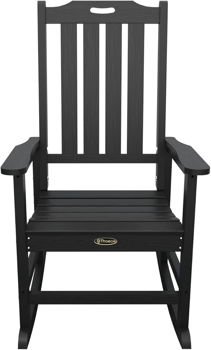 Oversized Rocking Chair Set of 8, Outdoor Rocking Chair for Adults, All Weather Resistant Porch Rocker for Lawn Garden, Black