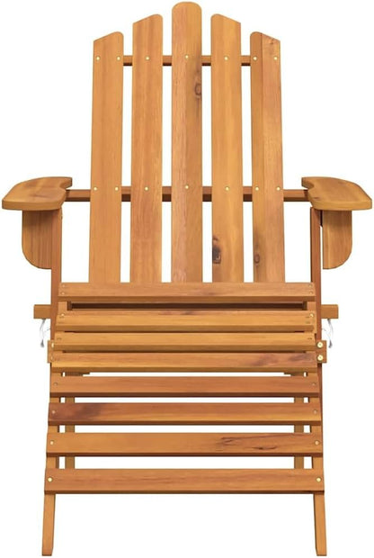 Solid Acacia Wood Folding Adirondack Chair with Footrest for Outdoor Patio Garden Comfortable Foldable Furniture Rustic Brown Finish
