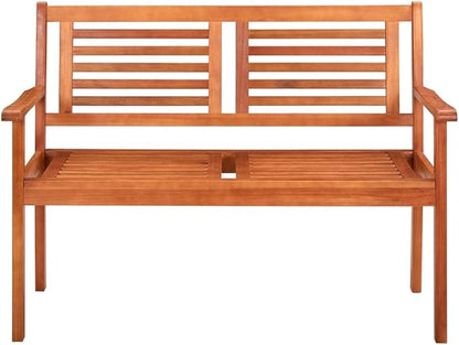 Brown Solid Eucalyptus Wood 2-Seater Ergonomic Garden Bench for Patio Terrace Balcony Outdoor Relaxation Comfortable Seating Durable