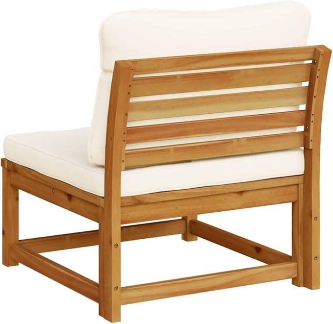 Acacia Outdoor Sectional 28.7" Modular Couch, Oil Brown Frame, Cream Cushions, Slatted Drainage, Single Seat for Patio Balcony