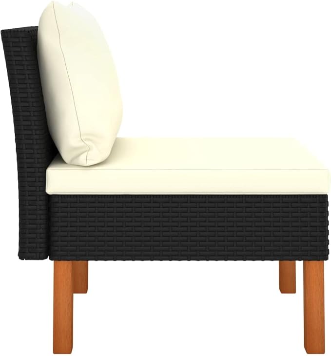 Black PE Rattan Outdoor Sectional Sofa, 25.4" x 23.8" x 26.4" Middle Modular Patio Couch with Removable Cushion Covers for Balcony Porch Garden Backyard Seating Set