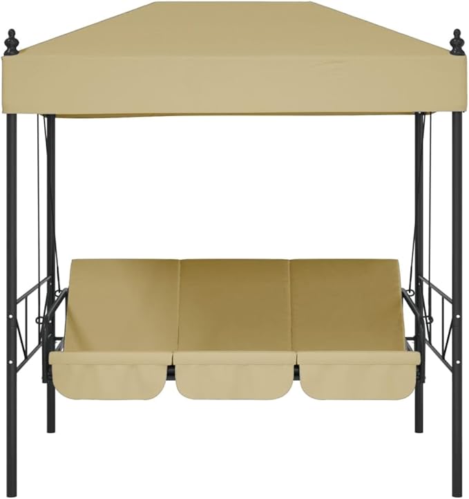 3-Person Convertible Garden Swing Bench, Outdoor Patio Porch Swing Bed with Canopy, Heavy-Duty Powder-Coated Steel Frame - Photo 5