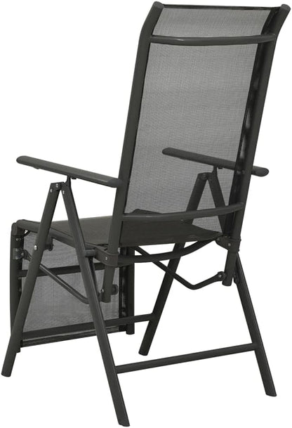 vidaXL Set of 2 Reclining Patio Chairs - Outdoor Comfort with Adjustable Backrest and Footrest - Modern Design Lounge Chairs with Durable Powder-Coated Aluminum Frame and Breathable Textilene - Black