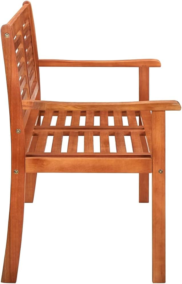 Bench Brown Solid Eucalyptus Wood 2-Seater Ergonomic Outdoor Benches Park Bench for Balcony Courtyard
