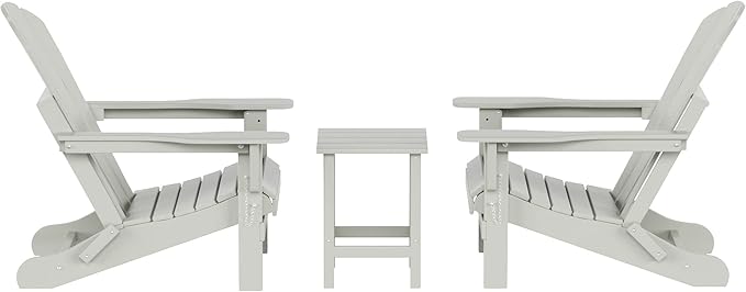 WO WESTIN OUTDOOR HDPE Laguna 3PC Outdoor Poly Adirondack Chair Set with Side Table, Sand