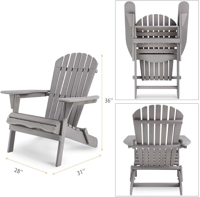 Premium Folding Adirondack Chairs Set of 2 - Solid Cedar Wood Outdoor Lounge Chairs with Embossed Wood Grain, Weather Resistant Patio Furniture for Garden, Poolside, Fire Pit & Backyard