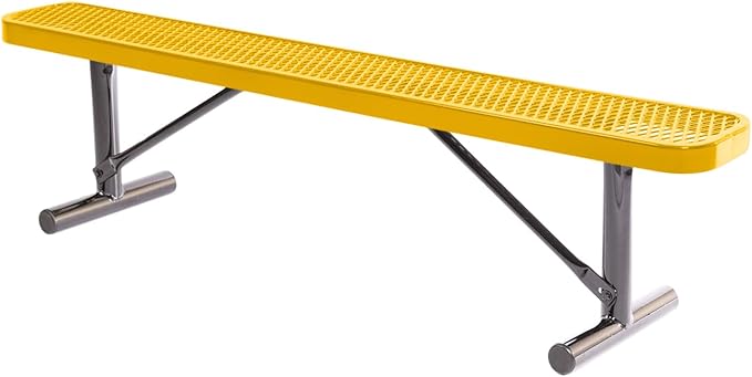 COATEDOUTDOORFURNITURE Heavy-Duty Portable Outdoor Bench Thermoplastic Coated, Expanded Metal, Commercial-Grade Seating, Made in America (Portable Without Back, 6 Ft, Textured Yellow)