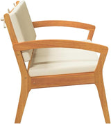 Brown Solid Acacia Wood Garden Bench with Cushion, Modern Minimalist Outdoor Seating for Patio Terrace - Photo 3