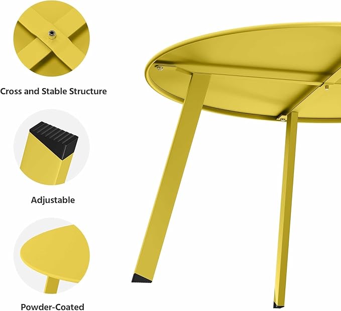 LAUSAINT HOME Outdoor Round Coffee Table, 27.6 Inch Heavy-Duty Metal Patio Table, Weather-Resistant with Square Base for Deck, Porch, Garden, Balcony, Yellow