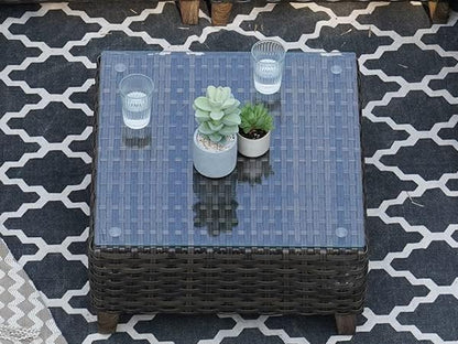 Grand patio Outdoor Coffee Table Wicker Patio Side Table Wicker Patio Table Furniture Conversation Set with Glass Top