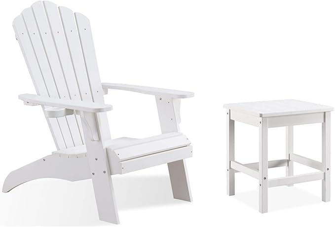 Psilvam Outdoor Side Table, 15.6" Poly Lumber Adirondack Side Table, Weather Resistant Patio Side Table for Poolside, Garden and Front Porch (White)