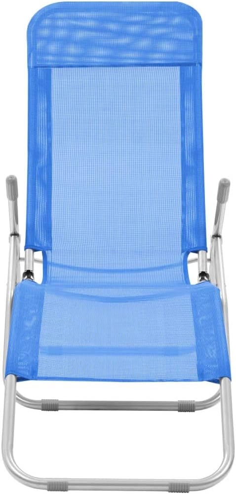 2-Pack Blue Textilene Fold-up Sun Lounger Outdoor Chaise 55.9x23.6x38.2 in Steel Frame Adjustable Recliner for Garden - Photo 4