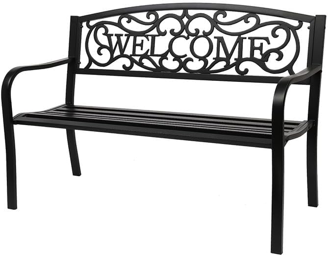 NOLLAM 50" Outdoor Welcome Backrest Cast Bench Garden Bench Patio Park Bench Metal Loveseat Chairs Antique Finish Park Chair Load Bearing: 750 LBS Outdoor Yard Furniture for Patio Park Lawn Yard