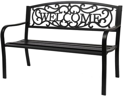 NOLLAM 50" Outdoor Welcome Backrest Cast Bench Garden Bench Patio Park Bench Metal Loveseat Chairs Antique Finish Park Chair Load Bearing: 750 LBS Outdoor Yard Furniture for Patio Park Lawn Yard