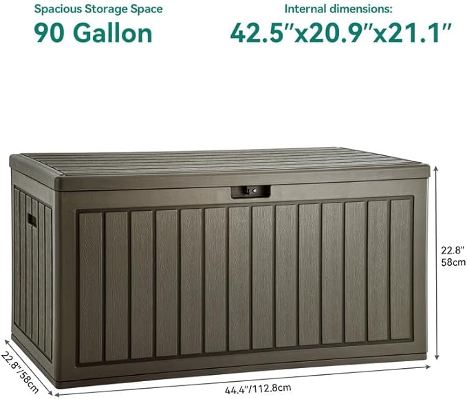 YITAHOME 90 Gallon Large Deck Box, Double-Wall Resin Outdoor Storage Boxes, Deck Storage for Patio Furniture, Cushions - Photo 7