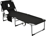 COSTWAY Folding Beach Lounge Chair, Tanning Chair with Face Hole, 5-Position Adjustable Backrest, Pillow & Side Pocket - Photo 1