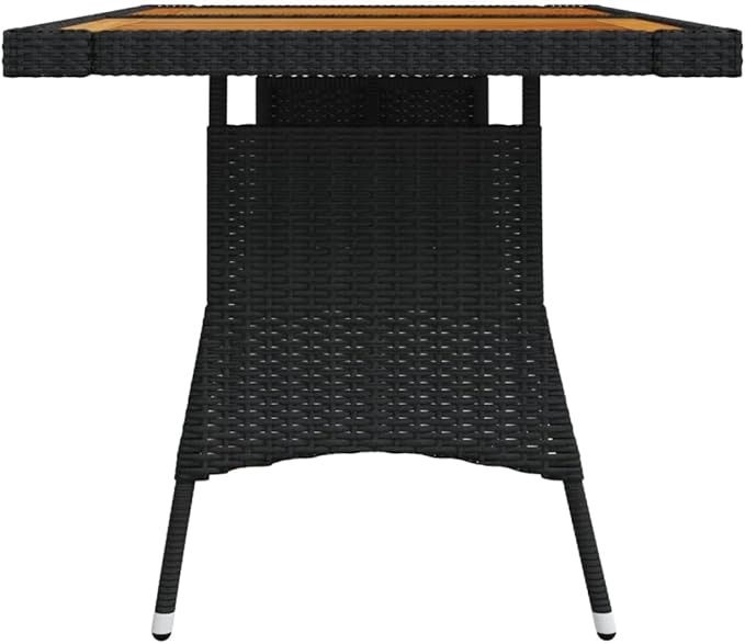 vidaXL Black Outdoor Patio Table, Garden Furniture Dining Table, Weather-Resistant Poly Rattan & Solid Acacia Wood, Lightweight and Durable, 51.2"x27.6"x28.3"
