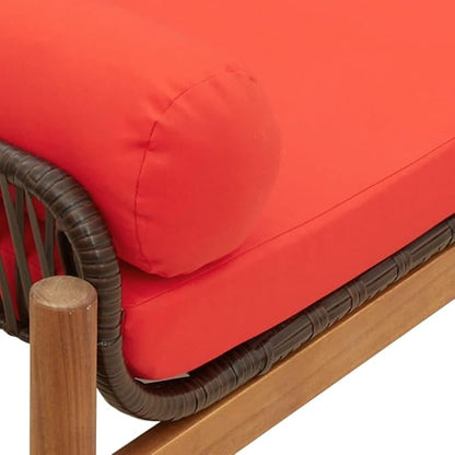 Brown and Red PE Rattan Patio Bench with Removable Cushion Covers, Modern Outdoor Seating for Garden and Balcony, Acacia Wood Frame and Steel Construction, Easy Assembly,