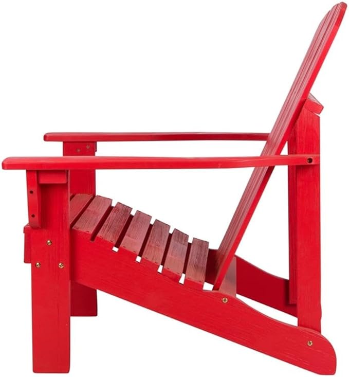 Pemberly Row Cedar Wood Adirondack Chair, Red Finish, 36.25" H x 34.25" W x 26.75" D, Ergonomic Design, Water and UV Resistant, Patio Furniture for Outdoor Relaxation