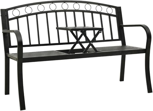 Patio Bench with a Table Garden Bench Outdoor Bench for Outdoors Porch Entryway Furniture for Yard 49.2" Steel Black