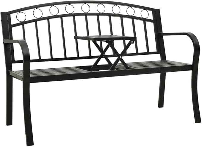 Patio Bench with a Table, Outdoor Garden Benches, Chairs with Armrests for Park, Yard, Porch, Lawn, Balcony, Backyard - Photo 1