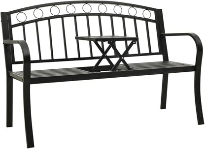 Patio Bench with a Table,Outdoor Garden Benches,Chairs with Armrests for Park, Yard, Porch, Lawn, Balcony, Backyard, Seat Furniture,49.2" Steel Black