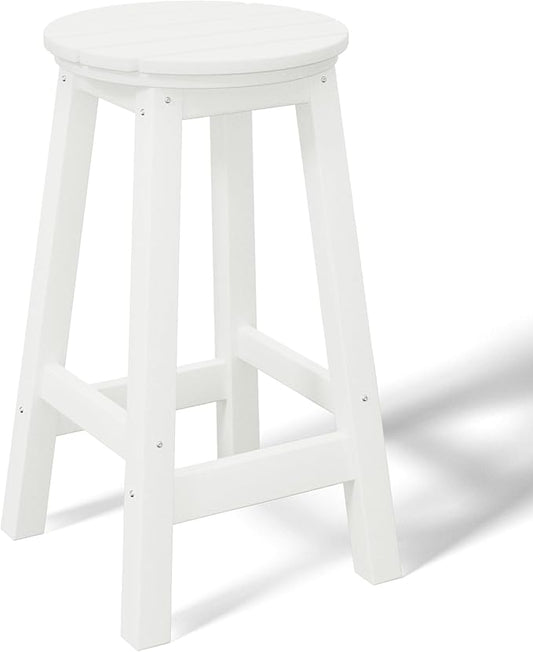 Costaelm 24" Height Outdoor Bar Stools, All-Weather Bar Stools, Adirondack Poly Patio Round Bar Stool for Patio, Deck, Kitchen Counter and Garden, White