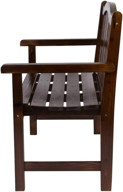 Pemberly Row Traditional Cedar Wood Patio Porch Bench, Brown Finish, 36"H x 22"W x 44.75"D, Kiln-Dried Moisture-Resistant Material, Indoor/Outdoor Use, Arched Back Design for Backyard or Front Porch