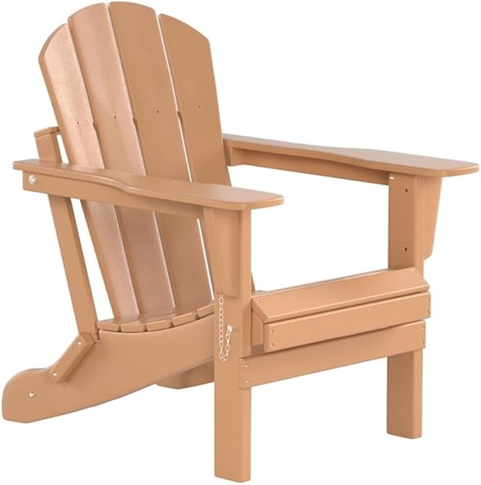 Costaelm Outdoor Folding Chair, Outdoor Seating Folding Firepit Chairs, All Weather Poly Adirondack Chair for Deck Backyard Garden Lawn Pool Patio, Teak