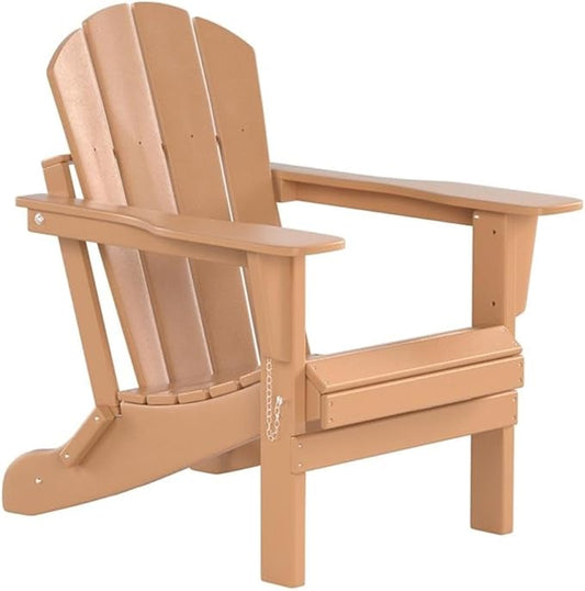 Costaelm Outdoor Folding Chair, Outdoor Seating Folding Firepit Chairs, All Weather Poly Adirondack Chair for Deck Backyard Garden Lawn Pool Patio, Teak