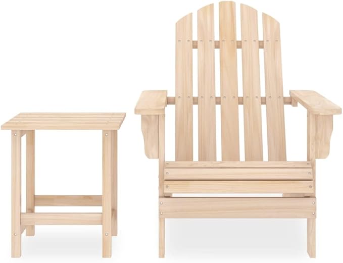 Solid Fir Wood Adirondack Chair with Table Patio Furniture Set Outdoor Seating for Garden Balcony Porch Backyard - Photo 2