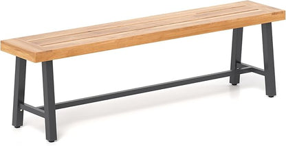 Tangkula 63 Inches Acacia Wood Outdoor Bench, 3-Person Patio Bench with 800 lbs Weight Capacity, Outdoor Backless Bench with Heavy-Duty Metal Frame for Garden, Porch and Backyard (1)