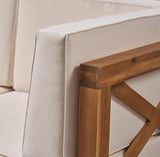 roomfitters Outdoor X-Back Loveseat with Acacia Wood Frame and Weather-Resistant Cushions, Beige - Photo 8