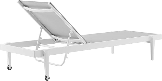 Modway Charleston Outdoor Patio Aluminum Metal Chaise Lounge Chair in White Gray
