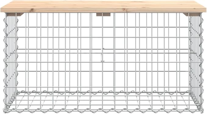 Brown Solid Pine Wood Compact Garden Bench with Gabion Design for Outdoor Seating and Rustic Charm, 32.7 Inches Long and 17.3 Inches Wide, Supports 242.5 lbs