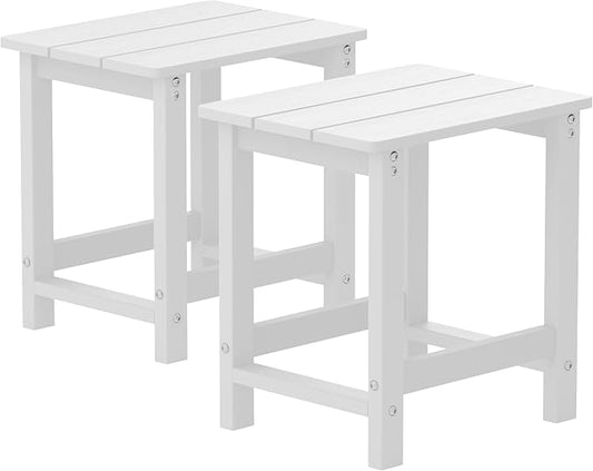 MXIMU Outdoor Side Table for Patio: 16" HIPS Weatherproof Adirondack Table Set of 2 - Small End Tables for Outside Porch Deck Pool Balcony Backyard - Easy Assembly No Maintenance White