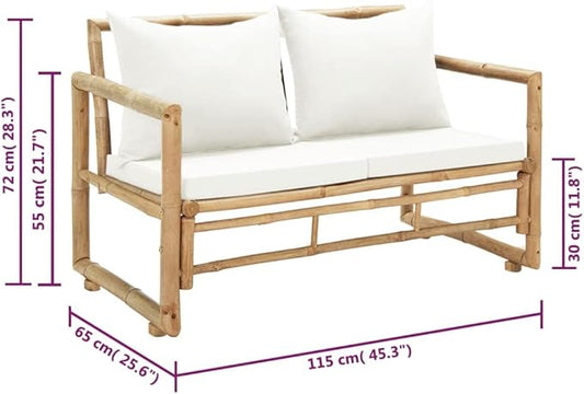 2 Seater Patio Sofa with Cushions, Outdoor Bench, Bench with armrests, Garden Furniture Bench, Wooden Bench with Backrest for Patio, Garden, Yard, Lawn, Bamboo