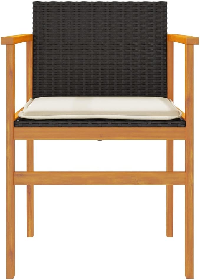 Patio Chairs with Cushions 2 pcs Black Poly Rattan&Solid Wood Sillas para Patio Lawn Chairs for Dining Table Garden - Photo 6