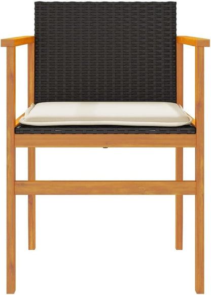 Patio Chairs with Cushions 2 pcs Black Poly Rattan&Solid Wood Sillas para Patio Lawn Chairs for Dining Table Garden Chair for Picnic Study Courtyard Living Room