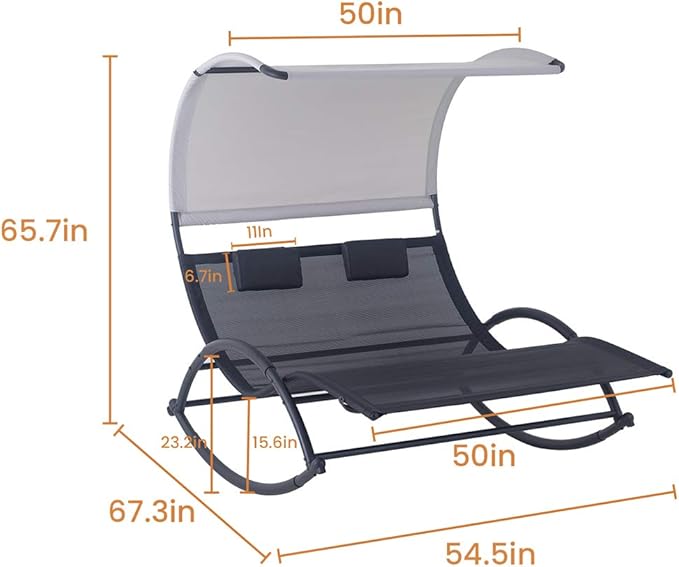 Crestlive Products Outdoor Double Chaise Lounge Chair Swing Rocking Portable Hammock Bed Loveseat with Sun Shade & Wheels for Patio, Yard, Pool (Black)