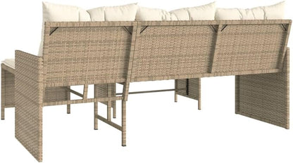 vidaXL L-Shaped Patio Sofa Set in Beige Poly Rattan – Outdoor 3-Seater Lounge with Table, Cushions & Washable Covers