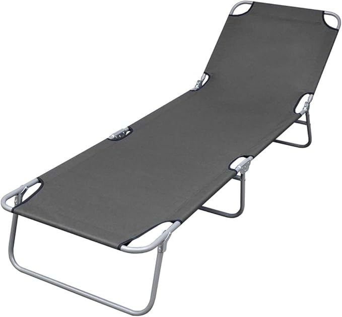 Folding Sunlounger Grey 74.4"x22.8" Powder-Coated Steel Frame Portable Outdoor Chaise Lounge with Adjustable Backrest - Photo 1