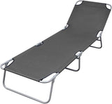Folding Sunlounger Grey 74.4"x22.8" Powder-Coated Steel Frame Portable Outdoor Chaise Lounge with Adjustable Backrest - Photo 1